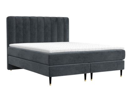 Antracitová sametová postel boxspring KOBBE 200 x 200 cm