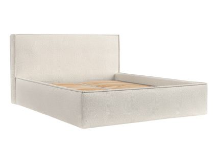 Béžová čalouněná dvoulůžková postel LOUNGE L 160 x 200 cm s úložným prostorem