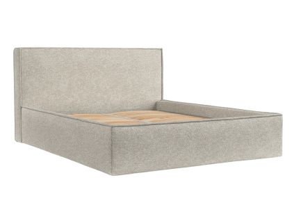 Šedobéžová čalouněná dvoulůžková postel LOUNGE L 200 x 200 cm s úložným prostorem