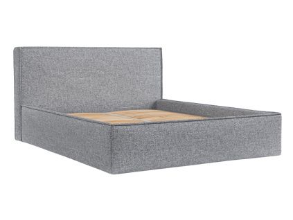 Šedá čalouněná dvoulůžková postel LOUNGE L 200 x 200 cm s úložným prostorem