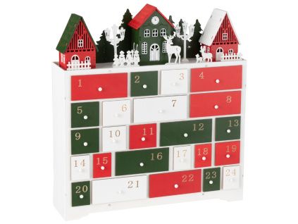 Červeno-zelený dřevěný adventní kalendář s LED světlem J-line Glow