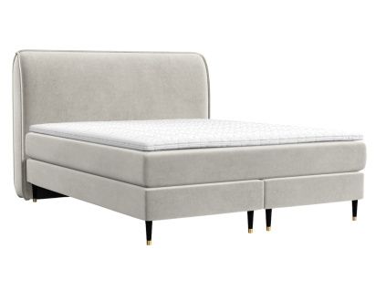 Světle béžová sametová postel boxspring OFFO 160 x 200 cm