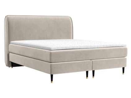 Béžová sametová postel boxspring OFFO 200 x 200 cm