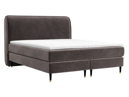 Hnědá sametová postel boxspring OFFO 200 x 200 cm