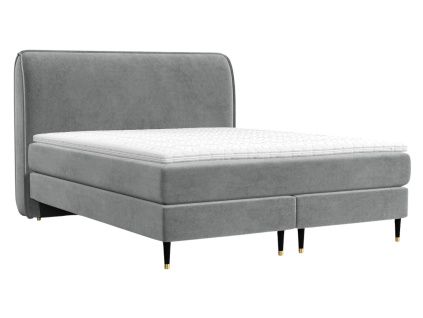 Šedá sametová postel boxspring OFFO 160 x 200 cm