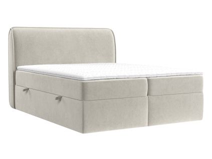 Světle béžová sametová postel boxspring ORGANIC 200 x 200 cm