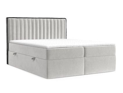 Světle béžová sametová postel boxspring PILLAR 160 x 200 cm