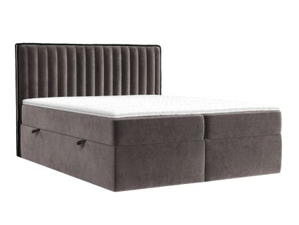 Hnědá sametová postel boxspring PILLAR 180 x 200 cm