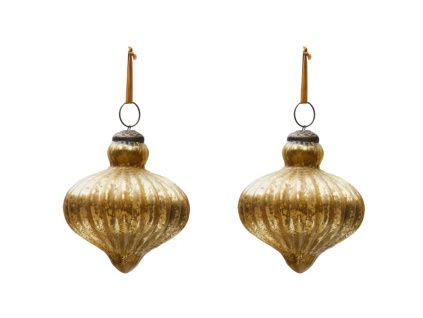 Set dvou zlatých skleněných vánočních ozdob Kave Home Raj 10 cm