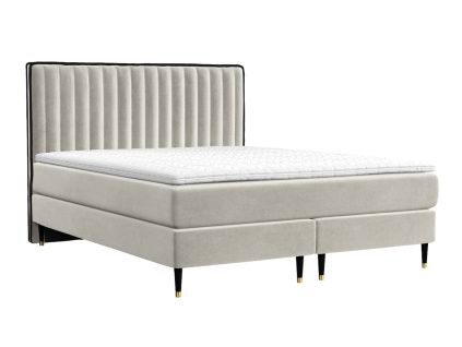 Světle béžová sametová postel boxspring RHODES 160 x 200 cm