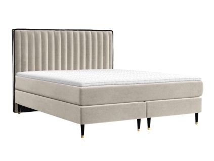Béžová sametová postel boxspring RHODES 180 x 200 cm