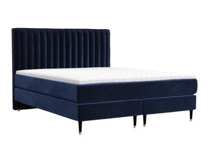 Modrá sametová postel boxspring RHODES 160 x 200 cm