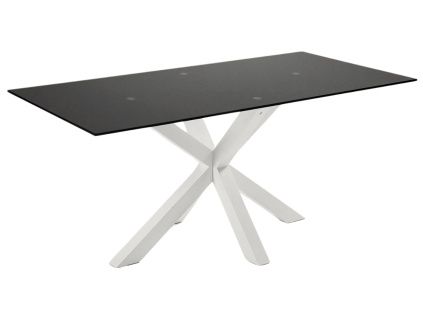 Matně černý skleněný jídelní stůl Kave Home Argo 180 x 100 cm s bílou kovovou podnoží