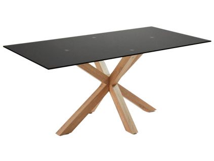 Matně černý skleněný jídelní stůl Kave Home Argo II. 200 x 100 cm s přírodní kovovou podnoží