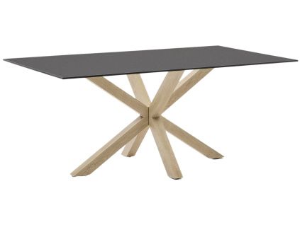 Matně černý skleněný jídelní stůl Kave Home Argo 180 x 100 cm s přírodní kovovou podnoží