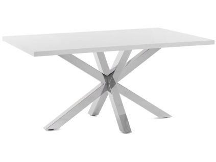 Bílý jídelní stůl Kave Home Argo 160 x 100 cm s nerezovou podnoží