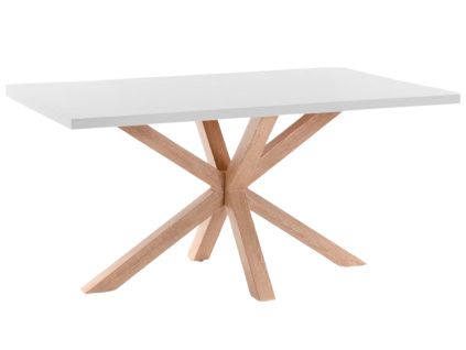 Bílý jídelní stůl Kave Home Argo 160 x 100 cm s přírodní kovovou podnoží