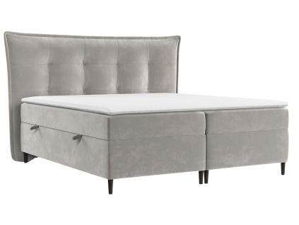 Šedobéžová sametová postel boxspring SINAI 160 x 200 cm