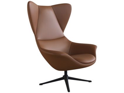 Koňakově hnědé kožené lounge křeslo FLEXLUX STILO III