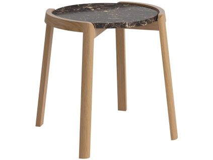 Hnědý mramorový odkládací stolek Mix 46 cm s dubovou podnoží