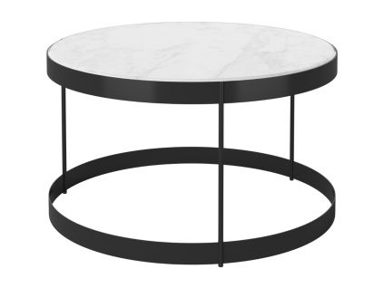 Šedobílý mramorový konferenční stolek Drum 60 cm s černou podnoží