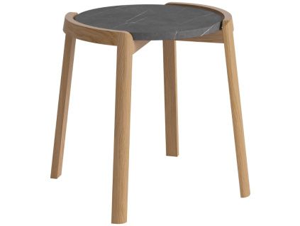 Tmavě šedý mramorový konferenční stolek Mix 46 cm s dubovou podnoží