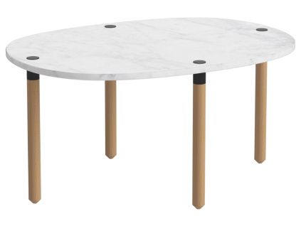 Šedobílý mramorový nízký konferenční stolek Tuk 71,5 x 52 cm s dubovou podnoží