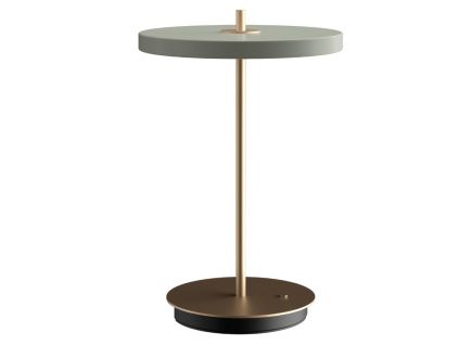 Světle zeleno-zlatá kovová stolní nabíjecí LED lampa Asteria