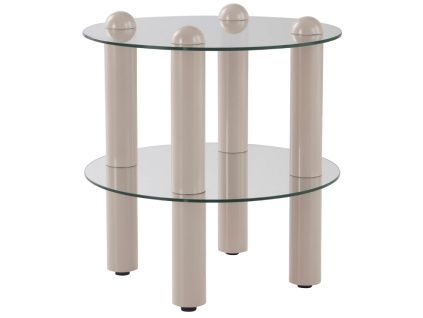 Skleněný odkládací stolek EGAN 48 cm s béžovou podnoží