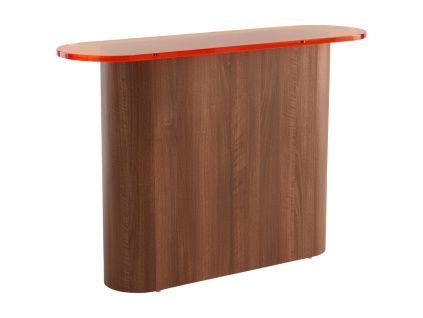 Oranžový toaletní stolek LIVI 120 x 35 cm s ořechovou podnoží