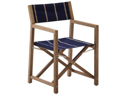 Dřevěná zahradní skládací židle Kave Home Vilara s modro-bílým sedákem
