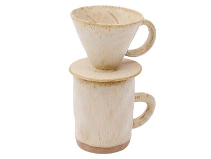 Béžový keramický hrnek a dripper Kave Home Zunel