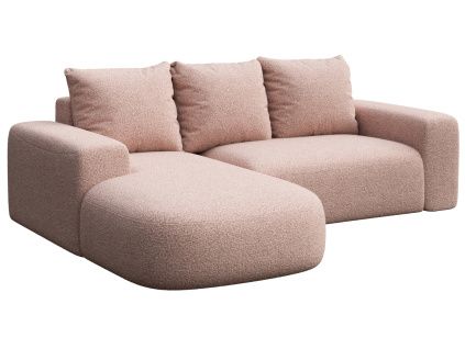 Růžová bouclé rohová pohovka Monce 255 cm, levá