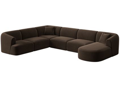 Tmavě hnědá sametová rohová pohovka Campi 330 cm, levá