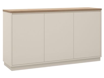 Krémová lakovaná komoda Loreta 151 x 40 cm s dubovým dekorem
