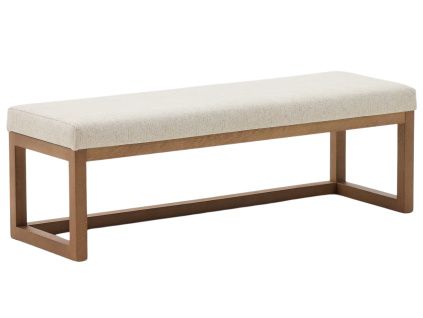 Ořechová lavice Loya 128 cm s béžovým sedákem