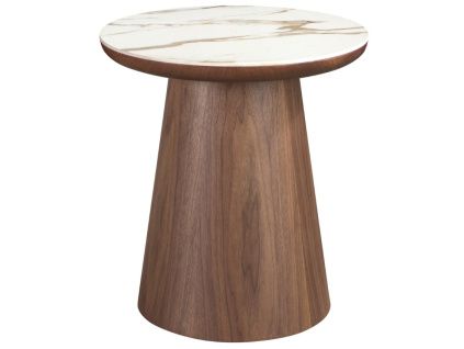 Ořechový odkládací stolek No. 2159, 49 cm s mramorovým dekorem