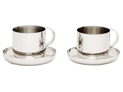 Set dvou nerezových šálků s podšálky Kave Home Nirela