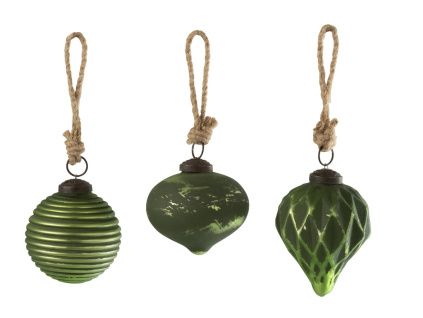 Set tří skleněných zelených vánočních ozdob Joslie 7,5 cm