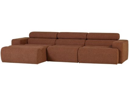 Hnědočervená bouclé rohová pohovka Novi 300 cm, levá
