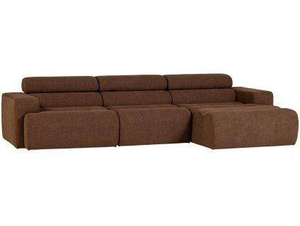 Tmavě hnědá bouclé rohová pohovka Novi 300 cm, pravá