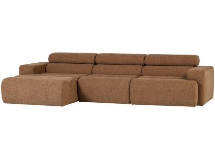 Hnědá bouclé rohová pohovka Novi 300 cm, levá