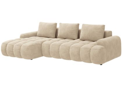 Světle béžová sametová rohová rozkládací pohovka Cosmopolitan Design Linz 275 cm, levá