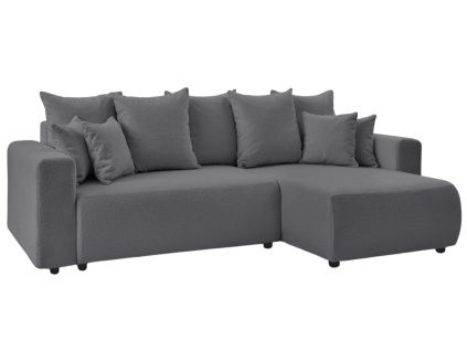 Tmavě šedá bouclé rohová rozkládací pohovka Envy 282 cm, levá/pravá