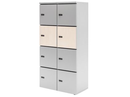 Světle šedá kancelářská skříňka Locker 187,5 x 90 cm s březovým dekorem