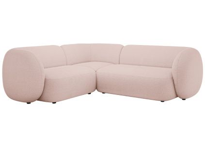 Světle růžová bouclé rohová pohovka Micadoni Kate 252 cm, levá