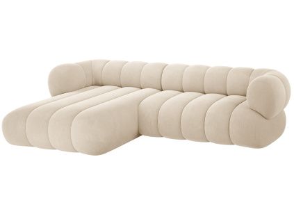 Světle béžová sametová rohová pohovka Cosmopolitan Design Koge 270 cm, levá