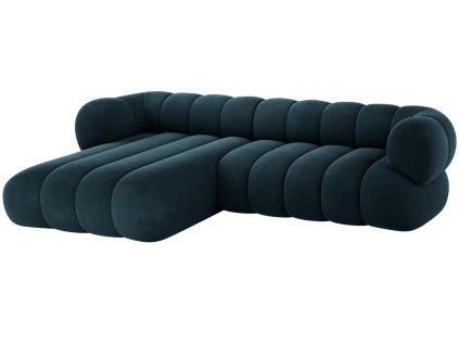 Tmavě modrá sametová rohová pohovka Cosmopolitan Design Koge 270 cm, levá