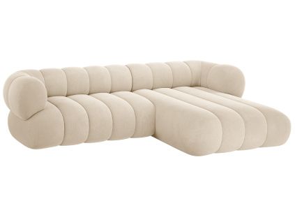 Světle béžová sametová rohová pohovka Cosmopolitan Design Koge 270 cm, pravá