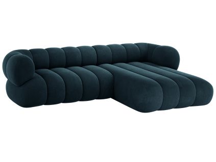 Tmavě modrá sametová rohová pohovka Cosmopolitan Design Koge 270 cm, pravá